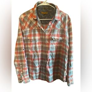 Women’s “Jachs Girlfriend “ (pink,gray,cream) Plaid Long‎ Sleeve Shirt-Size XXL
